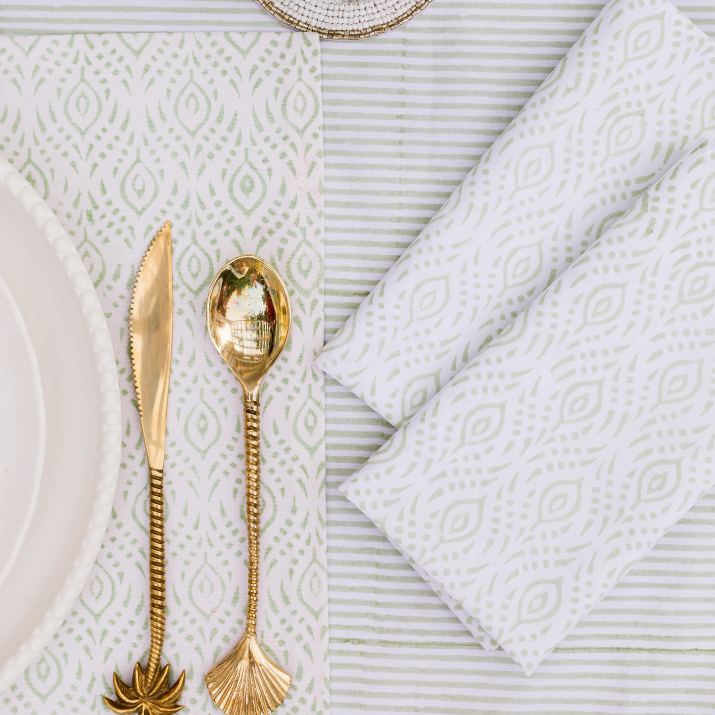 Marlborough Striped Tablecloth in Eucalyptus