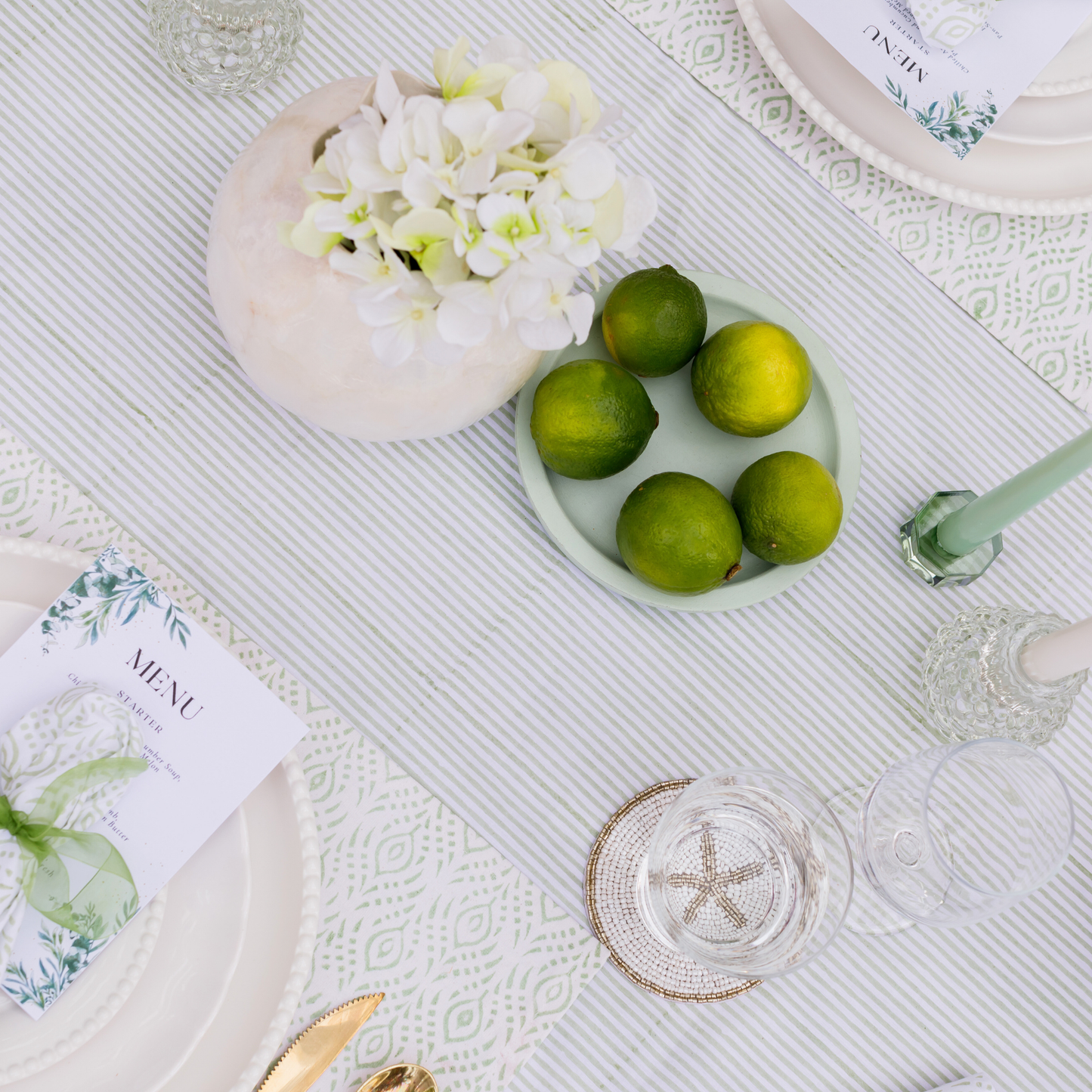 Marlborough Striped Tablecloth in Eucalyptus