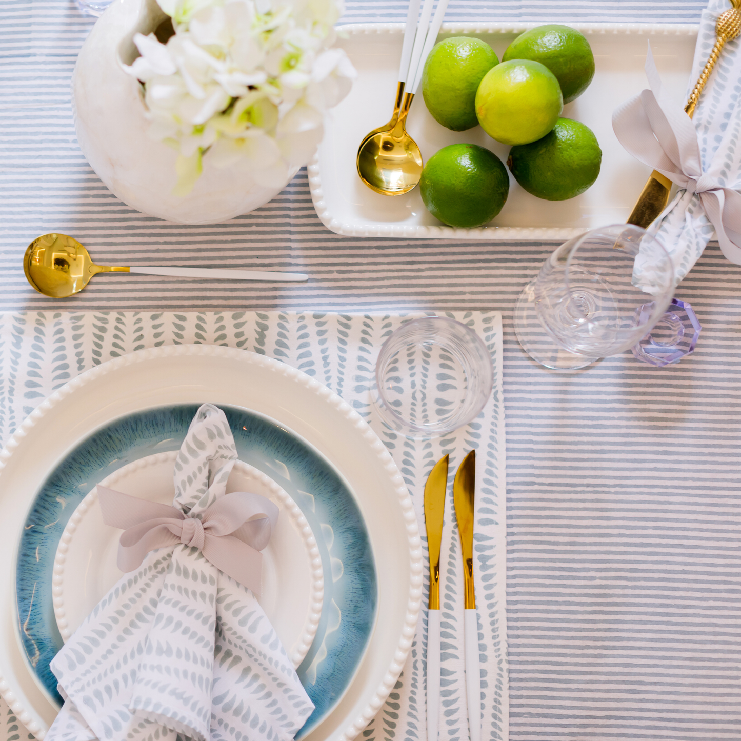 Marlborough Striped Tablecloth in Hydrangea