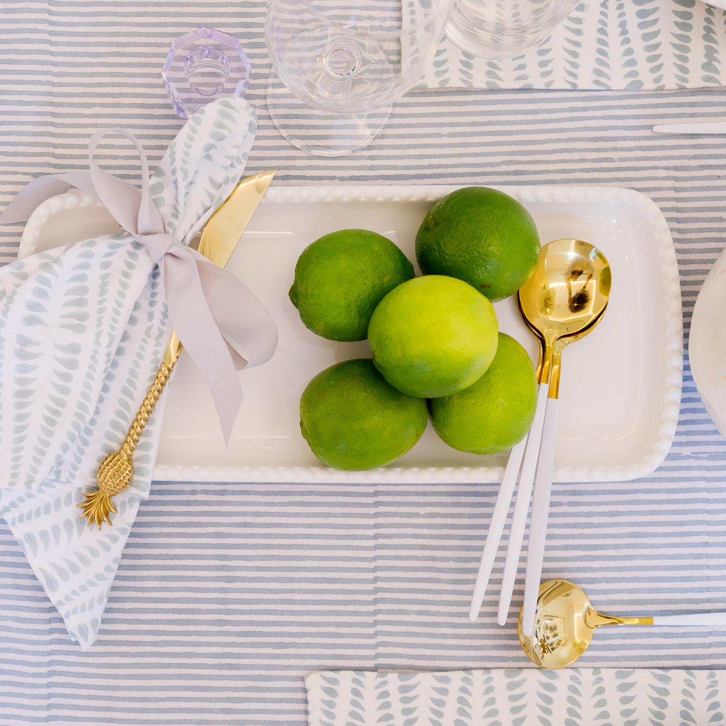 Marlborough Striped Tablecloth in Hydrangea