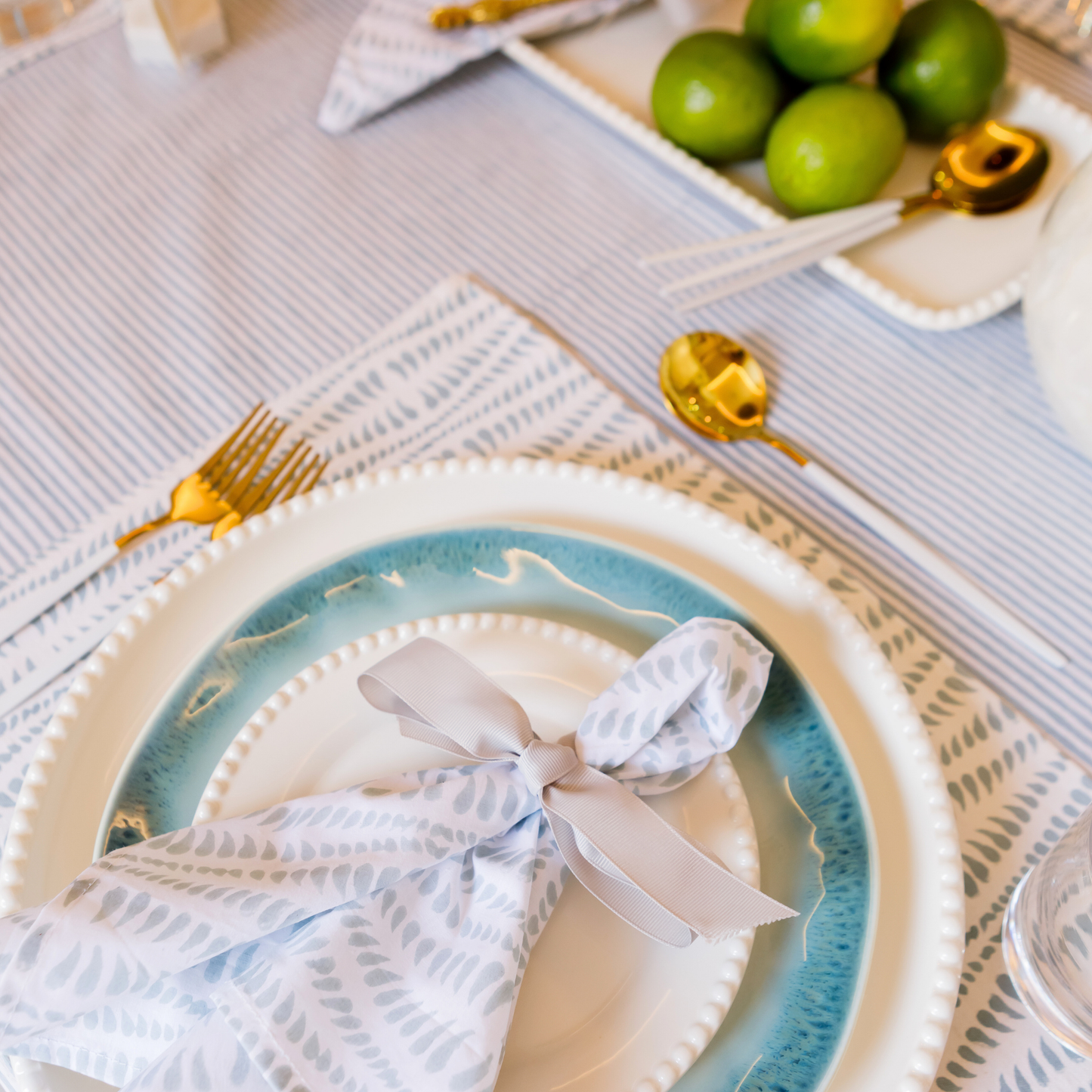 Marlborough Striped Tablecloth in Hydrangea