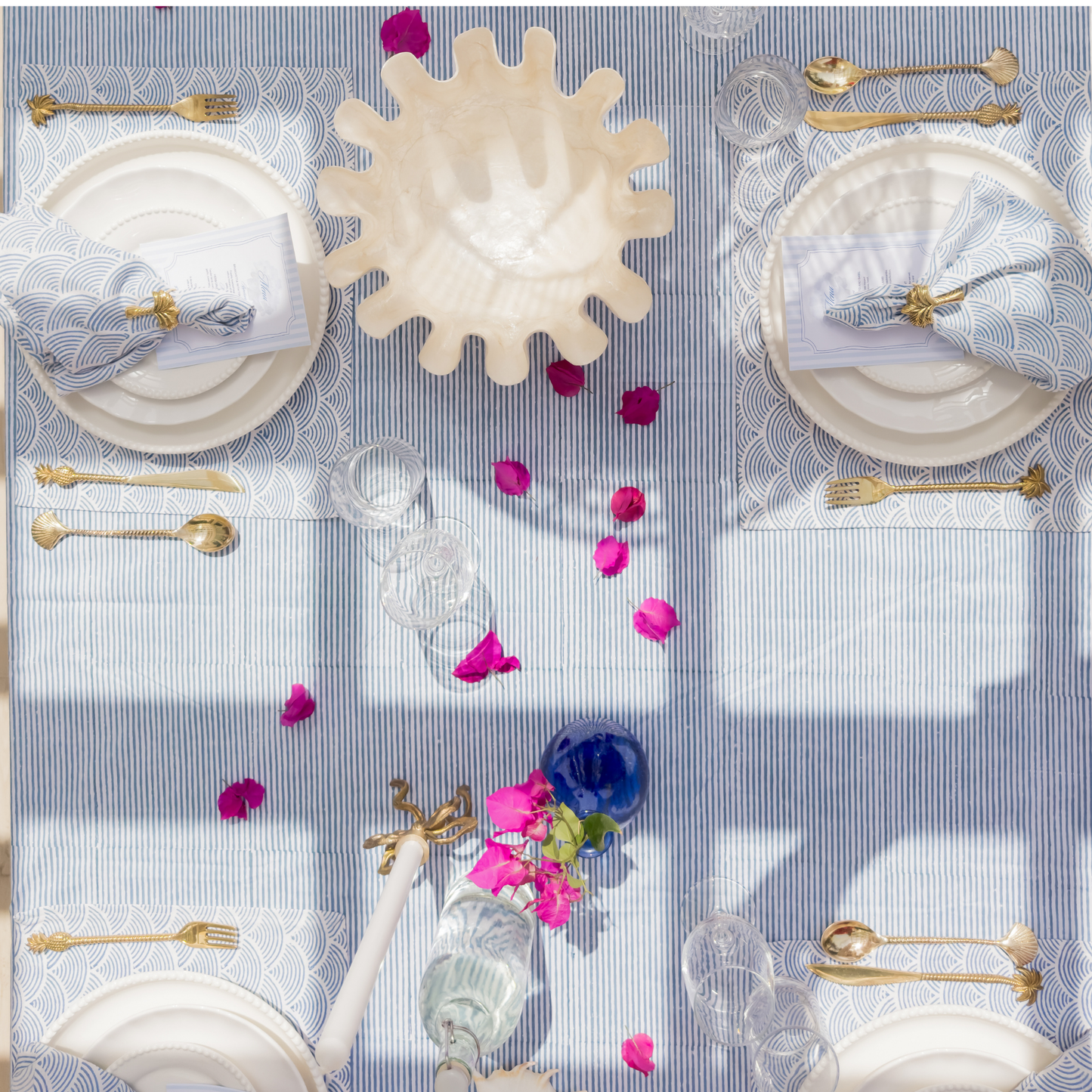 Marlborough Striped Tablecloth in Cornflower Blue