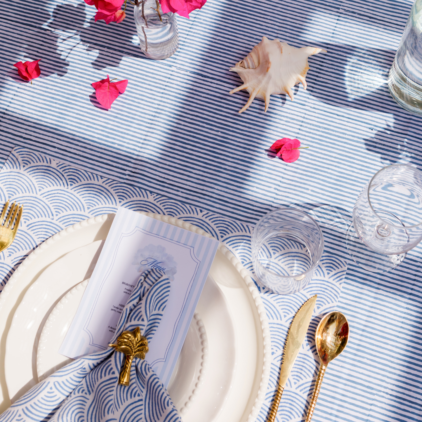 Marlborough Striped Tablecloth in Cornflower Blue