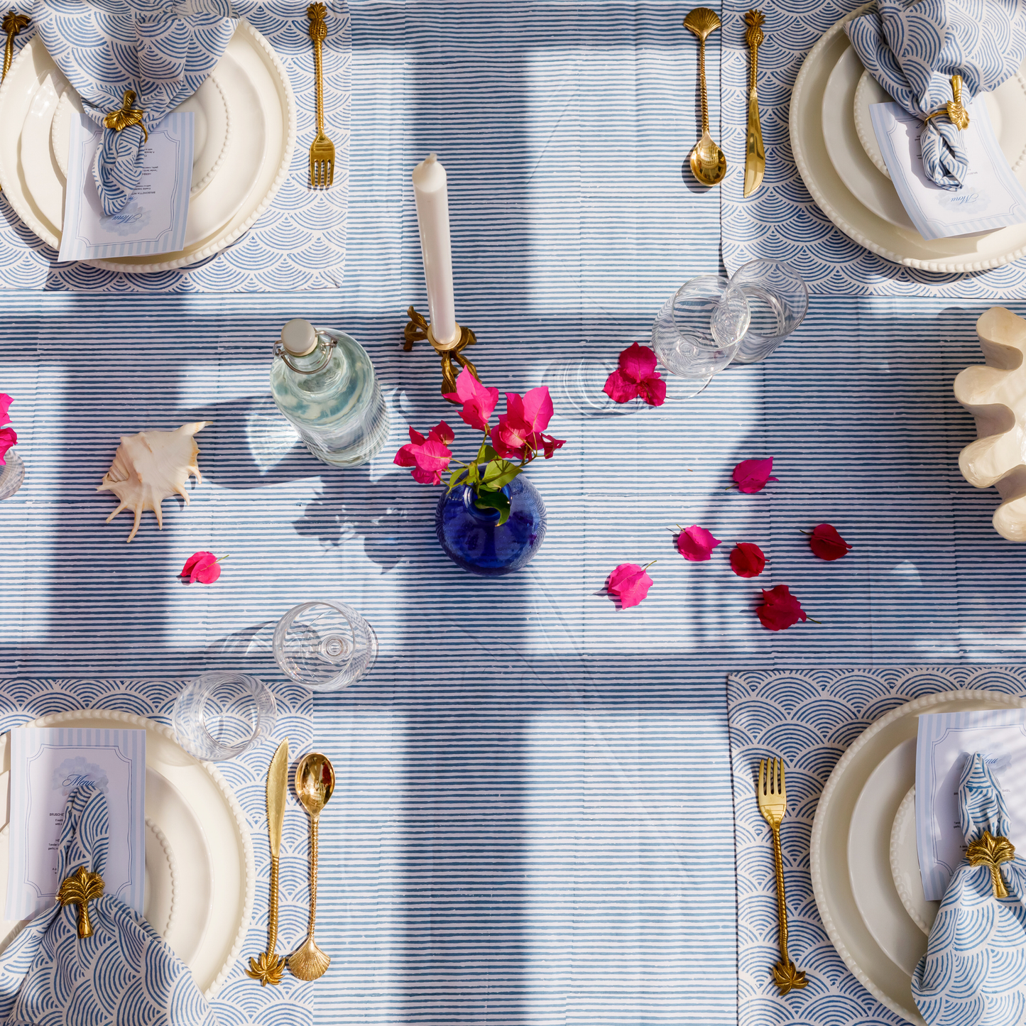 Marlborough Striped Tablecloth in Cornflower Blue