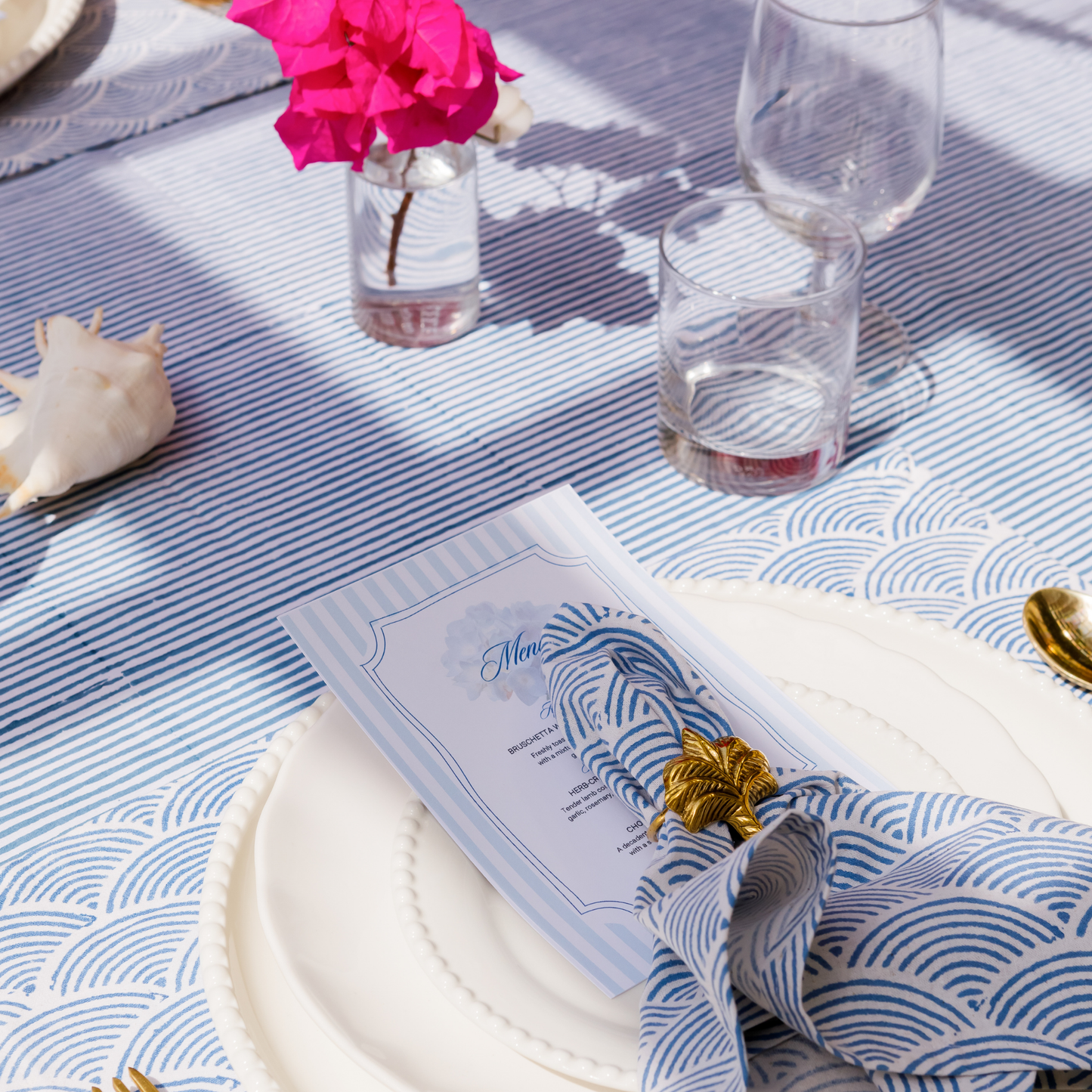 Marlborough Striped Tablecloth in Cornflower Blue