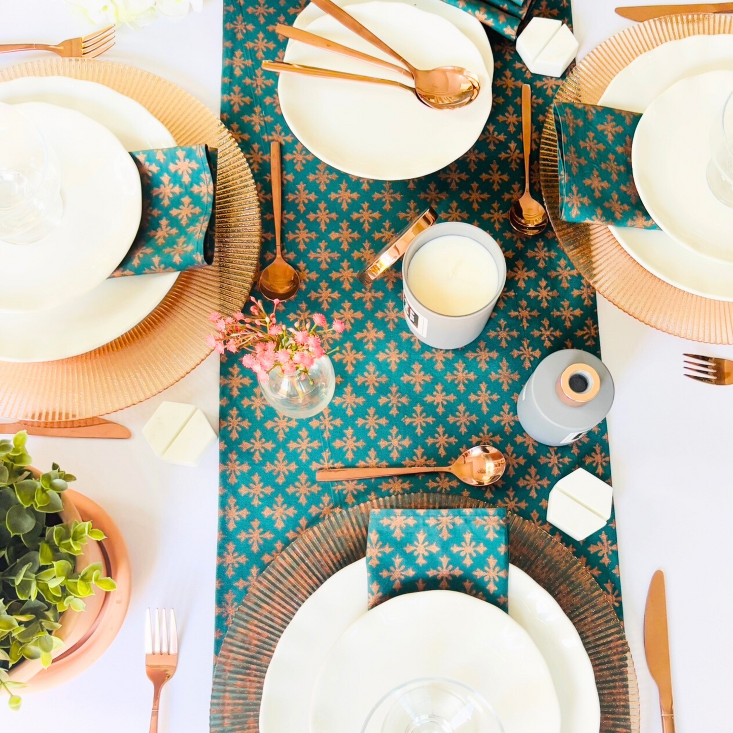 Teal & Rose Gold Table Runner 🌙