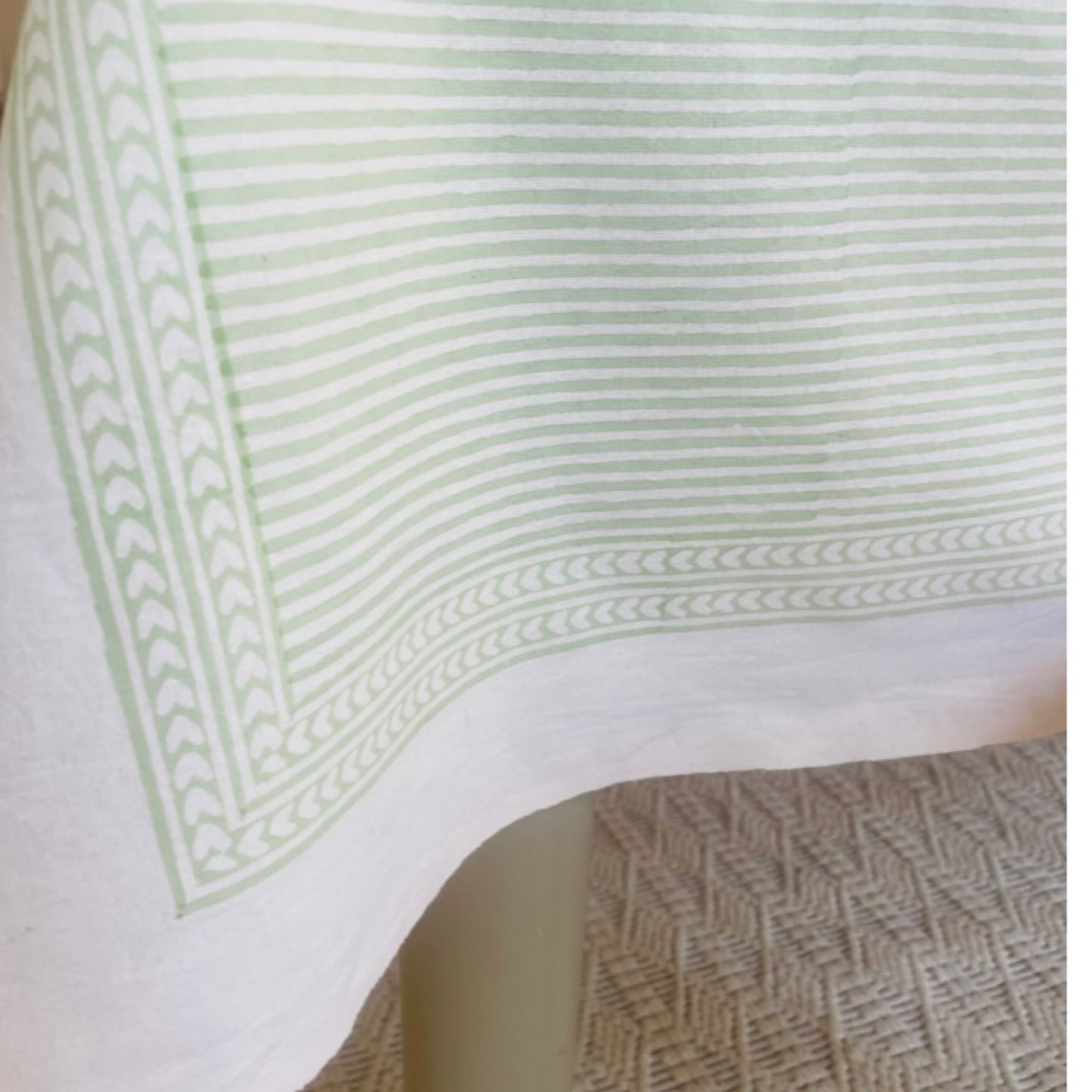 Marlborough Striped Tablecloth in Eucalyptus