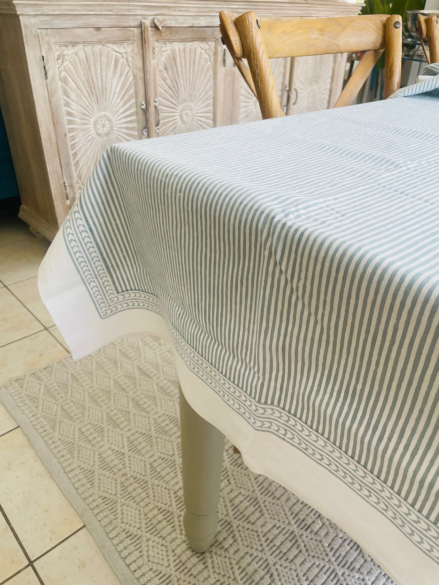 Marlborough Striped Tablecloth in Hydrangea