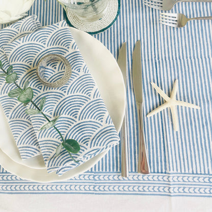 Marlborough Striped Tablecloth in Cornflower Blue