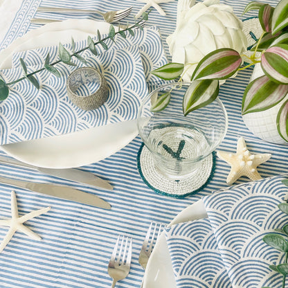 Marlborough Striped Tablecloth in Cornflower Blue