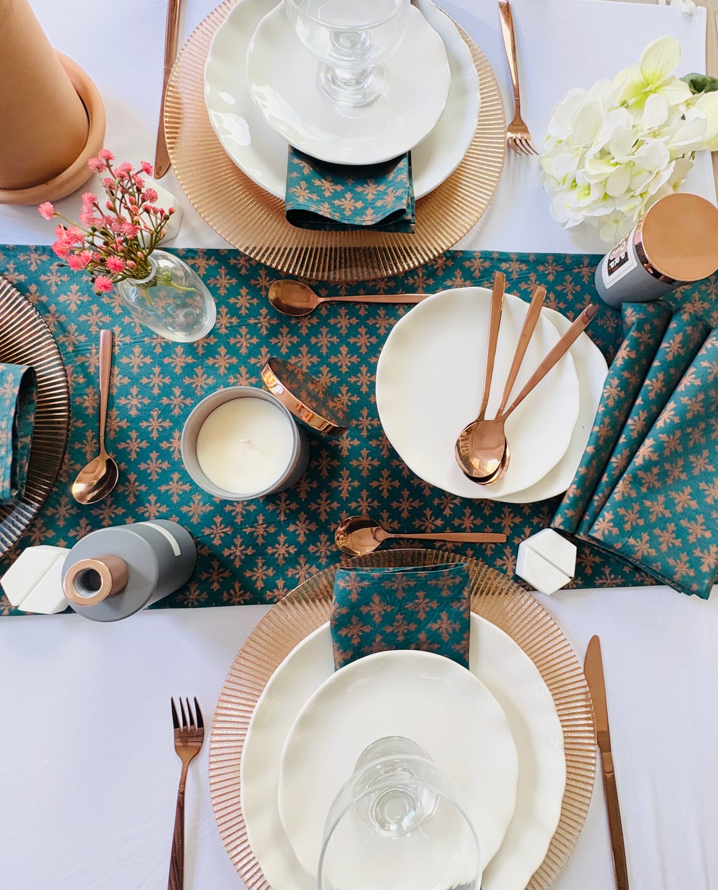 Pair of Teal & Rose Gold Napkins 🌙